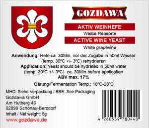 Gozdawa Weinhefe Weiße Rebsorte 5g